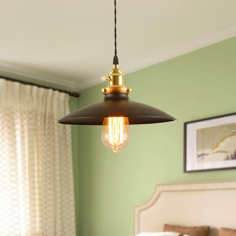 Industrial Style Bowl Pendant Lamp 10’/12.5’ Wide - 1 Light Metal Hanging In Black/White/Red