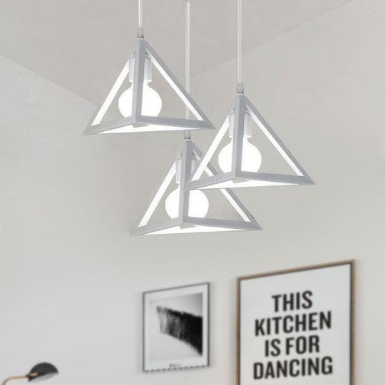Retro Industrial Hanging Lamp With Wire Guard And Canopy In Black/White - 3 Heads Pendant Lighting