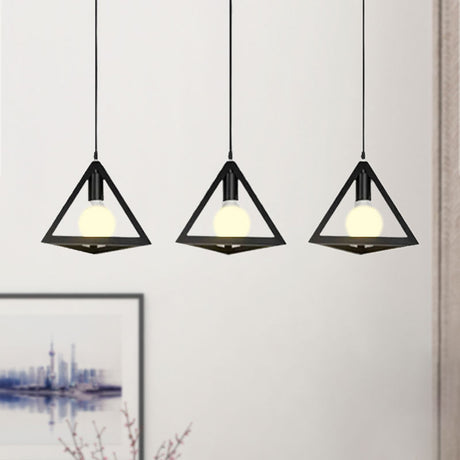 Retro Industrial Hanging Lamp With Wire Guard And Canopy In Black/White - 3 Heads Pendant Lighting