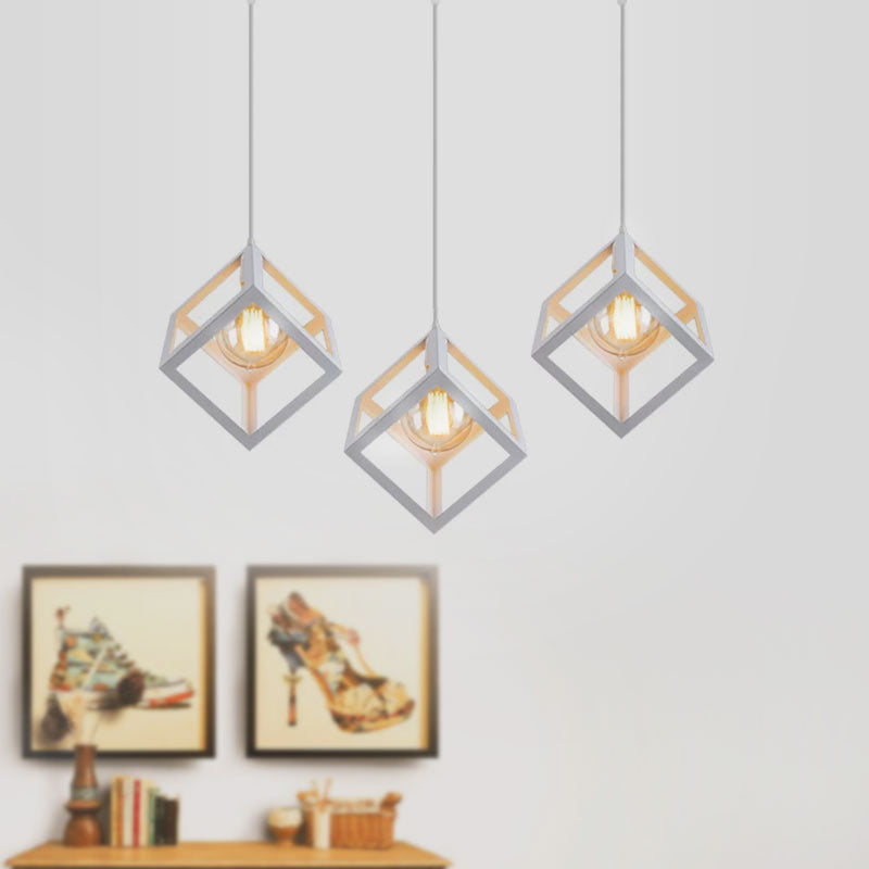 Industrial Metal Pendant Light With Wire Cage Shade - 3 Bulbs Black/White For Living Room Ceiling