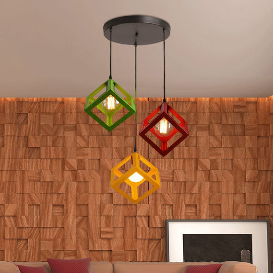 Industrial Metal Pendant Light With Wire Cage Shade - 3 Bulbs Black/White For Living Room Ceiling