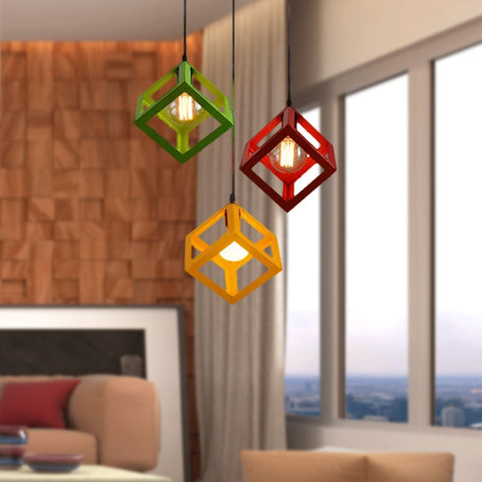 Industrial Metal Pendant Light With Wire Cage Shade - 3 Bulbs Black/White For Living Room Ceiling