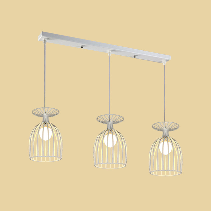 Cage Shade Pendant Light Fixture - Wine Glass & Metal Industrial Ceiling For Dining Room