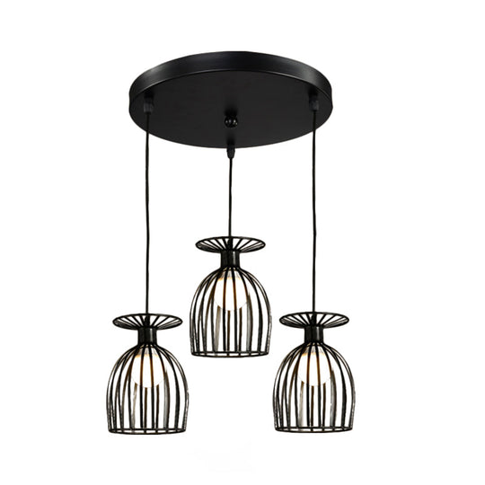 Cage Shade Pendant Light Fixture - Wine Glass & Metal Industrial Ceiling For Dining Room