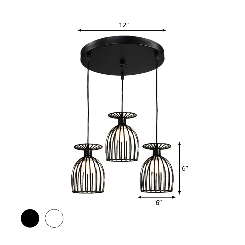 Cage Shade Pendant Light Fixture - Wine Glass & Metal Industrial Ceiling For Dining Room