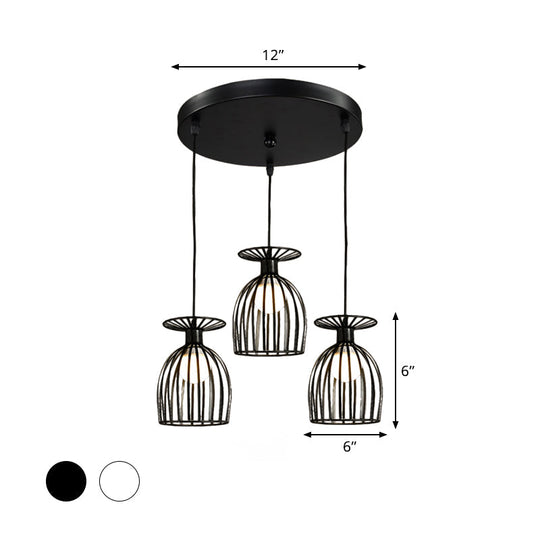 Cage Shade Pendant Light Fixture - Wine Glass & Metal Industrial Ceiling For Dining Room