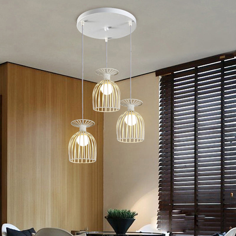 Cage Shade Pendant Light Fixture - Wine Glass & Metal Industrial Ceiling For Dining Room
