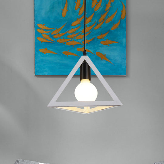 Retro Stylish Metal Hanging Lamp With Colorful Triangle Cage Shade Pendant Lighting For Living Room