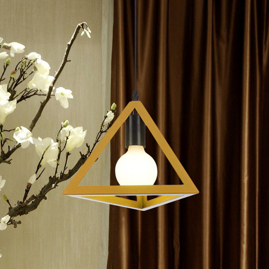 Retro Stylish Metal Hanging Lamp With Triangle Cage Shade - Red/Blue Pendant Lighting Fixture For