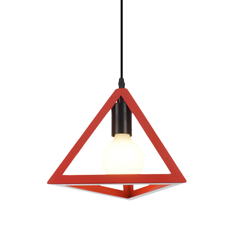 Retro Stylish Metal Hanging Lamp With Triangle Cage Shade - Red/Blue Pendant Lighting Fixture For