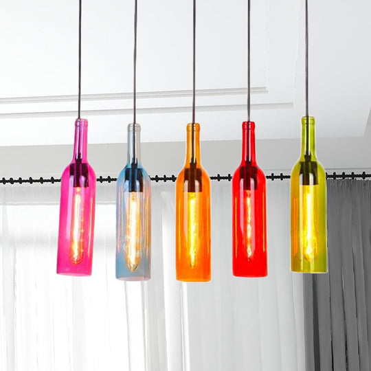 Industrial 3/5-Head Glass Wine Bottle Hanging Light For Restaurants - Black Pendant Lamp With