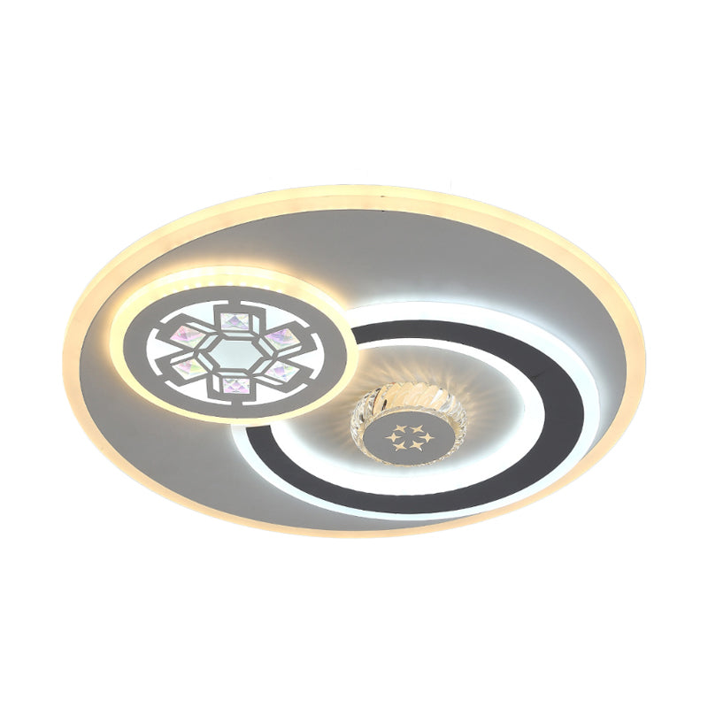 Modern Led Crystal Ceiling Light Fixture - White Flush Mount Lamp With Clear Block Design