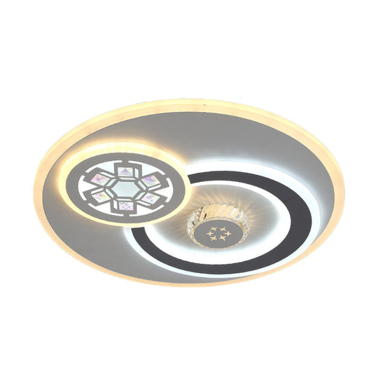 Modern Led Crystal Ceiling Light Fixture - White Flush Mount Lamp With Clear Block Design