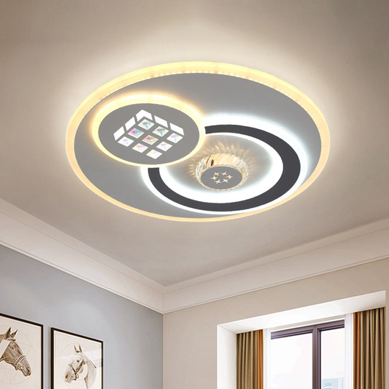 Modern Led Crystal Ceiling Light Fixture - White Flush Mount Lamp With Clear Block Design