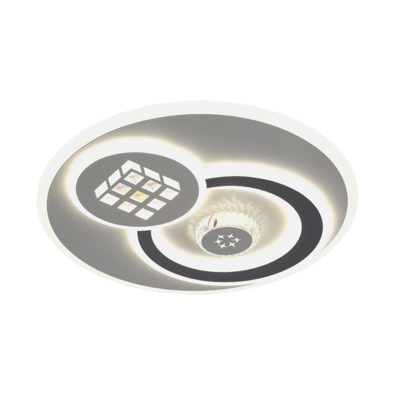 Modern Led Crystal Ceiling Light Fixture - White Flush Mount Lamp With Clear Block Design