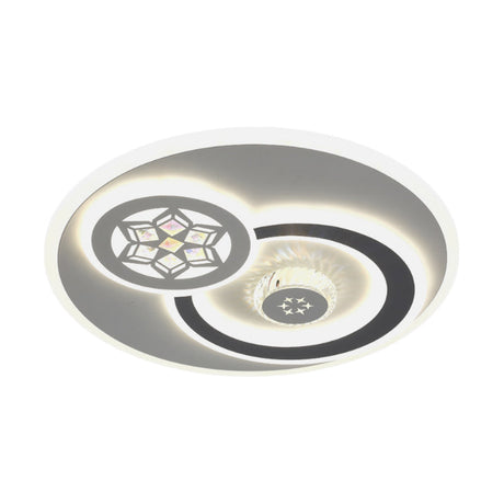 Modern Led Crystal Ceiling Light Fixture - White Flush Mount Lamp With Clear Block Design