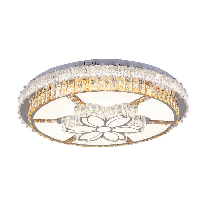 Contemporary Led Flush Mount With Clear Rectangular - Cut Crystals And Flower Design