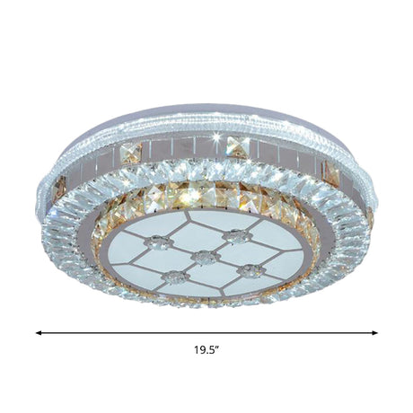 Modern White Crystal Flush Mount Ceiling Light With Led And Trellis/Flower Cut Design