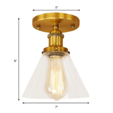 Industrial Clear Glass Ceiling Light In Black/Brass/Copper - Single Bulb Semi Flush Mount