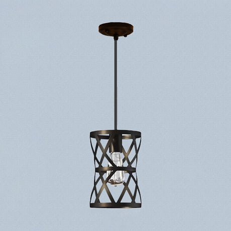 Stylish Vintage Cylinder Cage Pendant Light - Black Metal Ideal For Dining Rooms