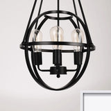 Industrial Black Metal Chandelier With Cage Shade - 4 Light Heads For Living Room