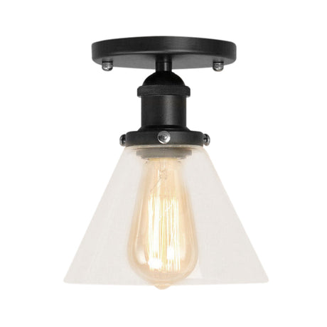Industrial Clear Glass Ceiling Light In Black/Brass/Copper - Single Bulb Semi Flush Mount