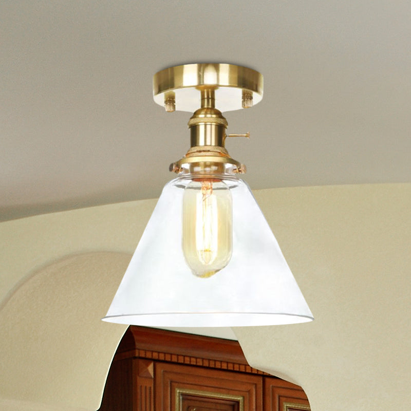 Industrial Clear/Amber Glass Semi Flush Ceiling Light Fixture For Living Room