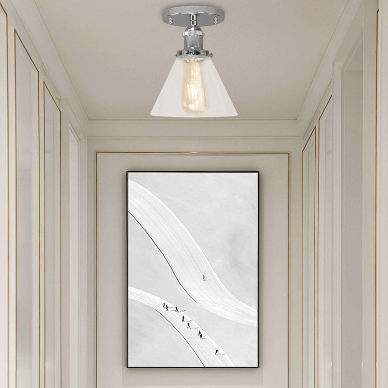 Industrial Clear Glass Ceiling Light In Black/Brass/Copper - Single Bulb Semi Flush Mount Chrome