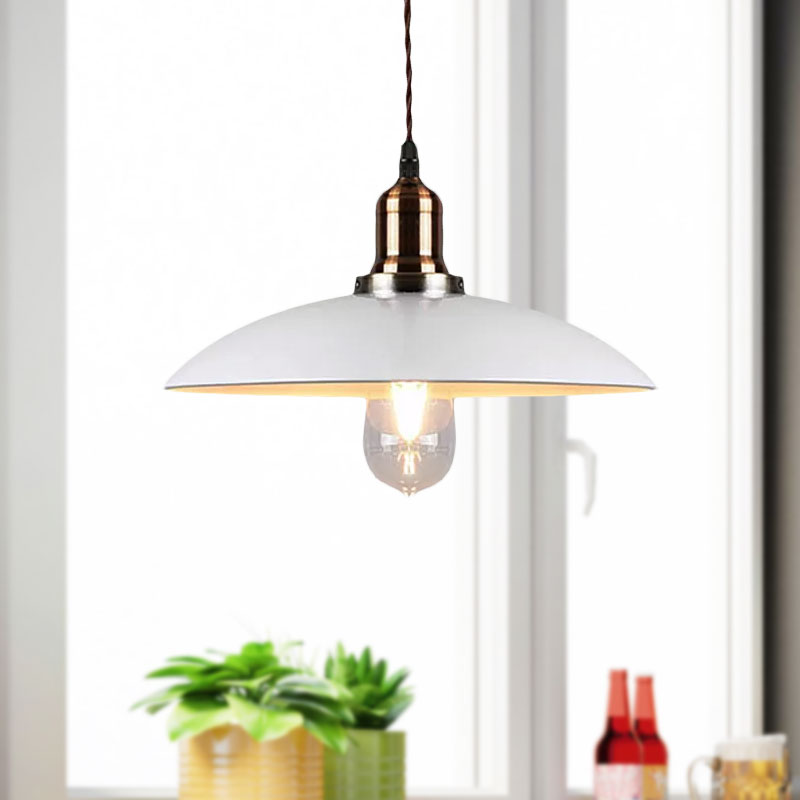 Stylish Cone/Saucer/Dome Shade Pendant Light For Restaurants - White Metal Hanging
