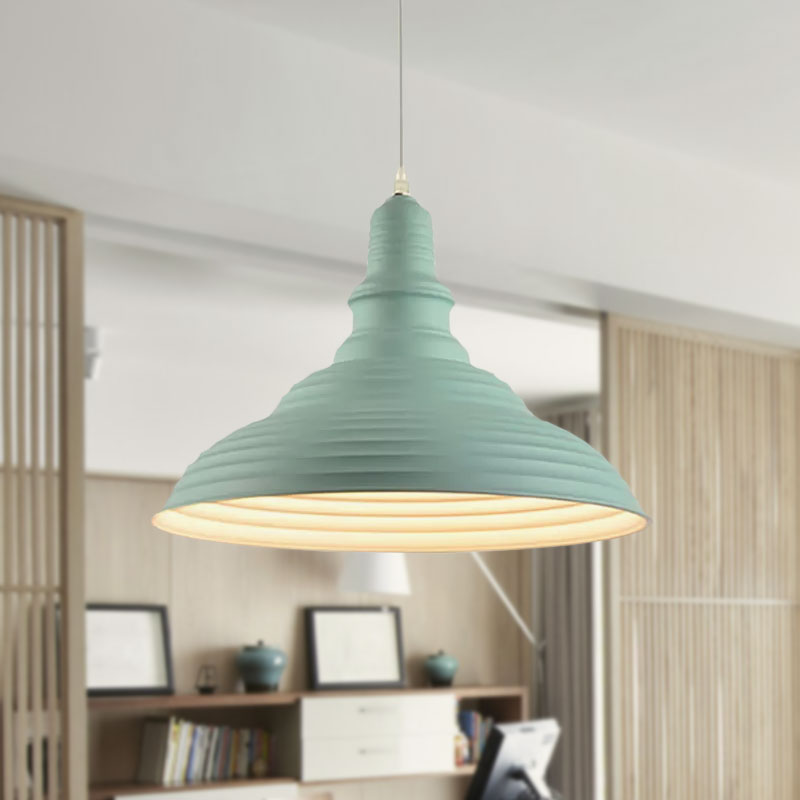 Industrial Style Metal Pink/Blue Double Bubble Pendant Lamp: Ribbed Design 1 Light Suspension For