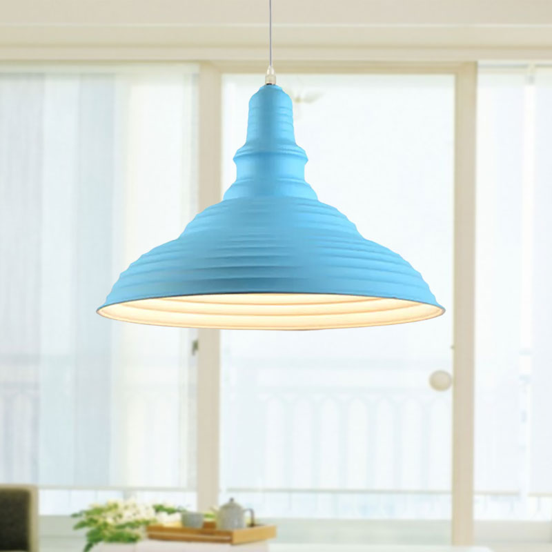 Industrial Style Metal Pink/Blue Double Bubble Pendant Lamp: Ribbed Design 1 Light Suspension For
