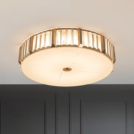 Contemporary Drum Crystal Flush Mount Lamp - 6/8 Bulbs Clear Rectangular-Cut Crystals 19.5/23.5 Wide
