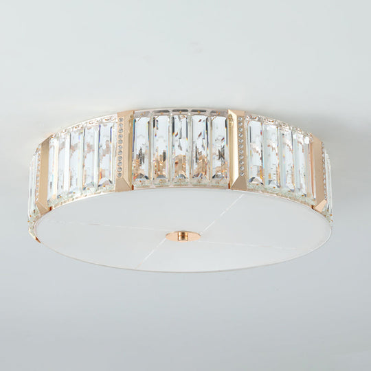 Contemporary Drum Crystal Flush Mount Lamp - 6/8 Bulbs Clear Rectangular-Cut Crystals 19.5/23.5 Wide