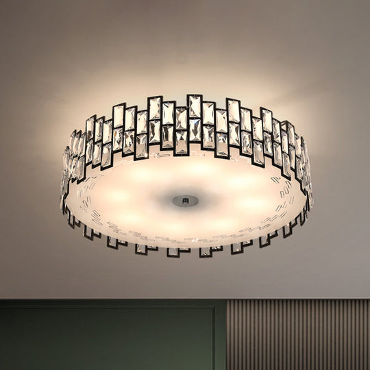 Crystal Embedded Drum Flush Mount Light - Contemporary Design 6/8 Heads 19.5’/23.5’ Width Clear