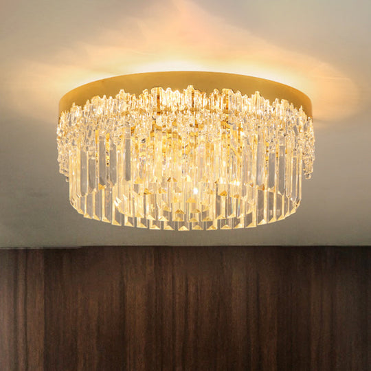 Modern Gold Finish Flush Mount Ceiling Light With Crystal Rods - 3/5/6 Heads 3 - Sided Clear