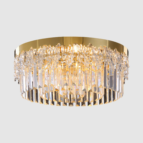 Modern Gold Finish Flush Mount Ceiling Light With Crystal Rods - 3/5/6 Heads 3-Sided Clear