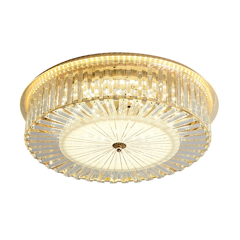 Contemporary Led Flush Mount With Clear Crystal Drum Shade - Ideal For Sleeping Rooms