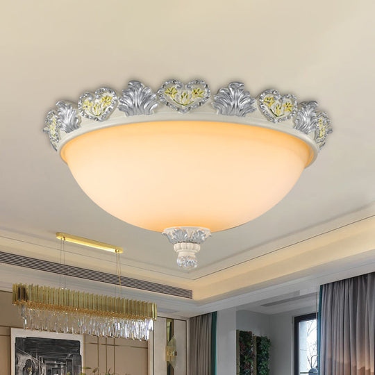 Classic Flush Mount Fixture: 3 - Bulb 15’/19’ Wide Frosted Glass Ceiling Light With Blossom