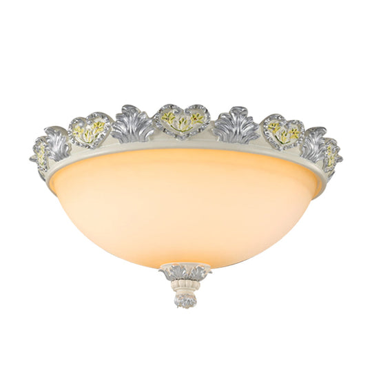 Classic Flush Mount Fixture: 3 - Bulb 15’/19’ Wide Frosted Glass Ceiling Light With Blossom