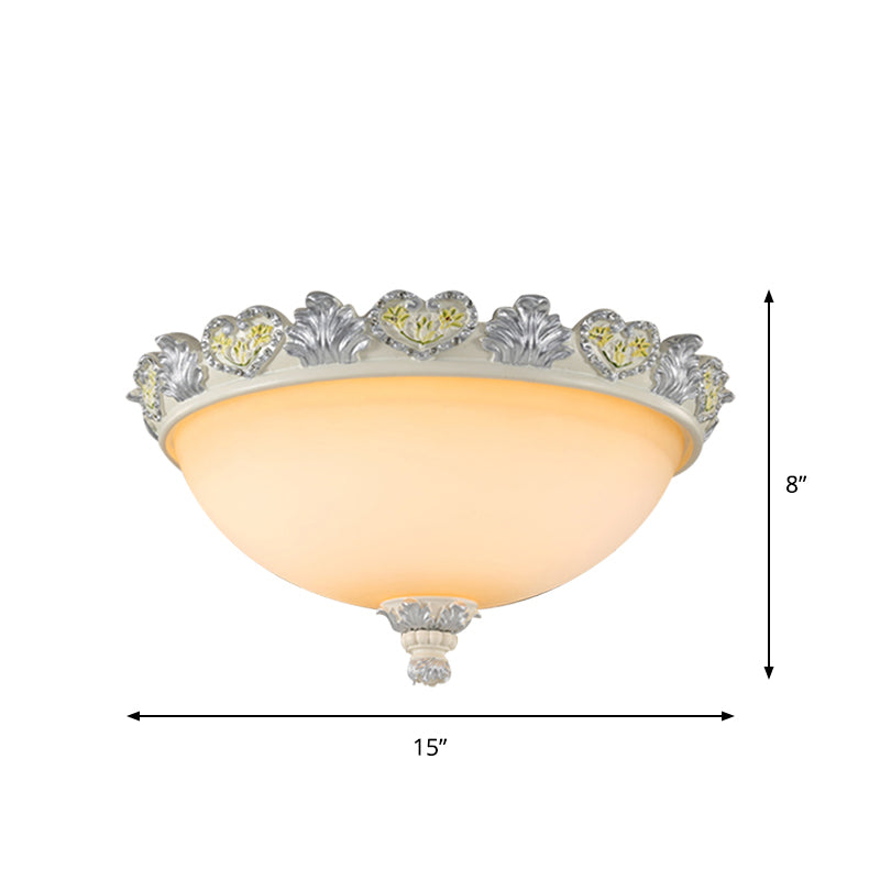 Classic Flush Mount Fixture: 3 - Bulb 15’/19’ Wide Frosted Glass Ceiling Light With Blossom