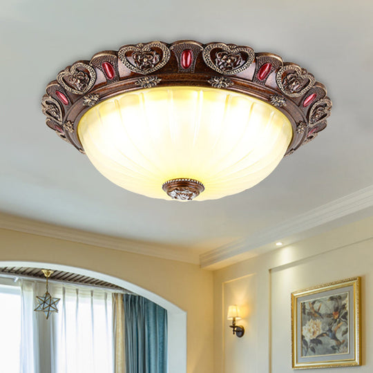 Farmhouse Ribbed Ceiling Flush Light With Led And Brown Finish In 3 Sizes / 12’