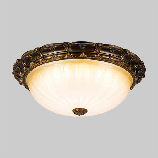 Vintage Ribbed Glass Ceiling Lamp With Led In Brown - 14/16 Flush Mount