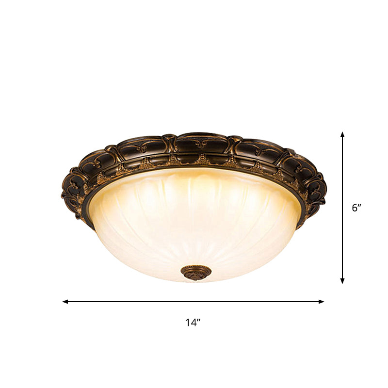 Vintage Ribbed Glass Ceiling Lamp With Led In Brown - 14’/16’ Flush Mount