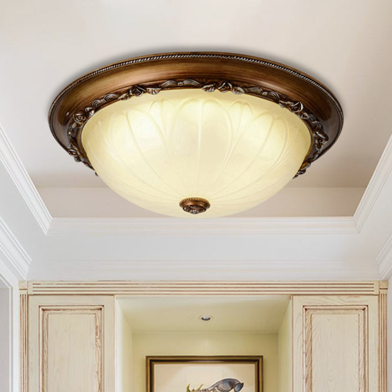 Countryside Brown Led Flush Mount Ceiling Fixture 14/16 Width Ribbed Frosted Glass / 14