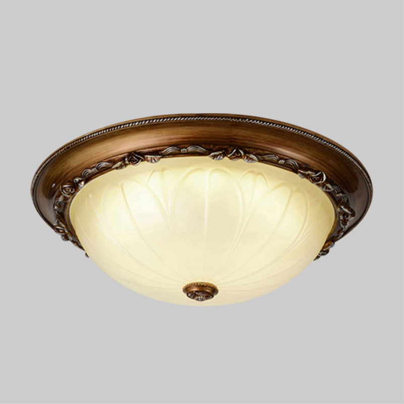 Countryside Brown Led Flush Mount Ceiling Fixture 14’/16’ Width Ribbed Frosted Glass