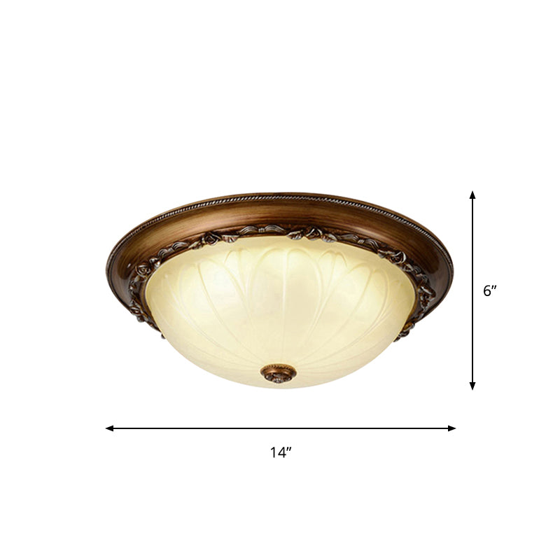 Countryside Brown Led Flush Mount Ceiling Fixture 14’/16’ Width Ribbed Frosted Glass