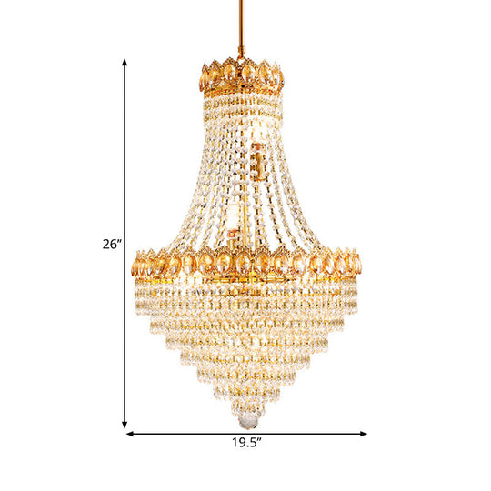 Contemporary Gold Crystal Ceiling Chandelier With Conical Down Lighting - Ideal For Parlor 5/8-Bulb