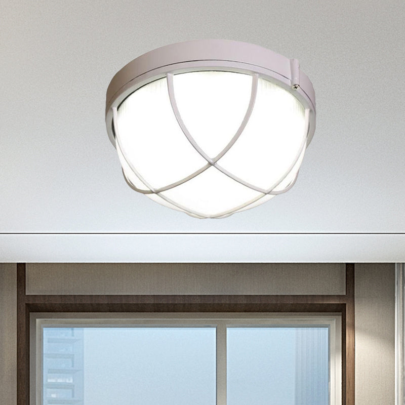 White Geometric Flush Ceiling Mount Light Fixture - Industrial Frosted Glass For Bedroom