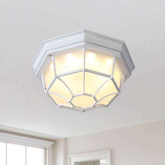 White Geometric Flush Ceiling Mount Light Fixture - Industrial Frosted Glass For Bedroom (9.5/10