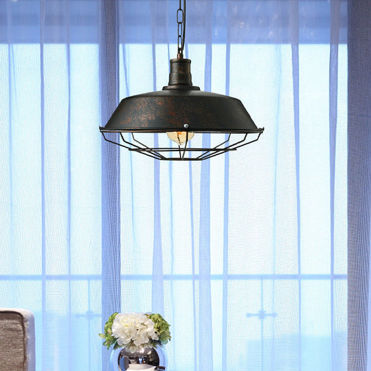 Retro Rust Ceiling Pendant Light With Wire Guard For Living Room